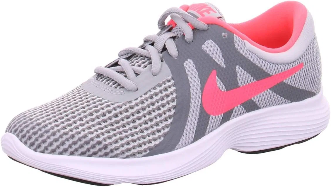 Детские кроссовки для девочек с шнуровкой Nike Kid's Revolution 4 Running Shoe Nike, Wolf Grey/Racer Pink-Cool Grey-White