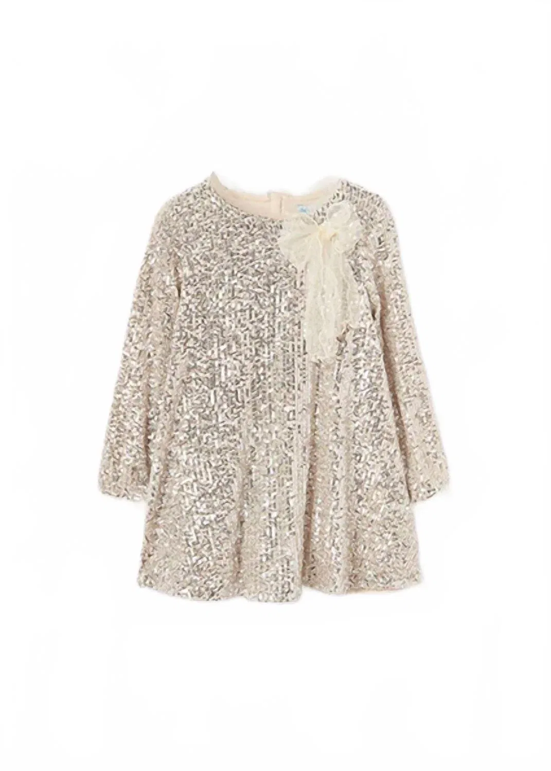 Детское платье для девочек с блестками и рукавами-фонариками Sequin Dress Abel & Lula, Sand — фото 2