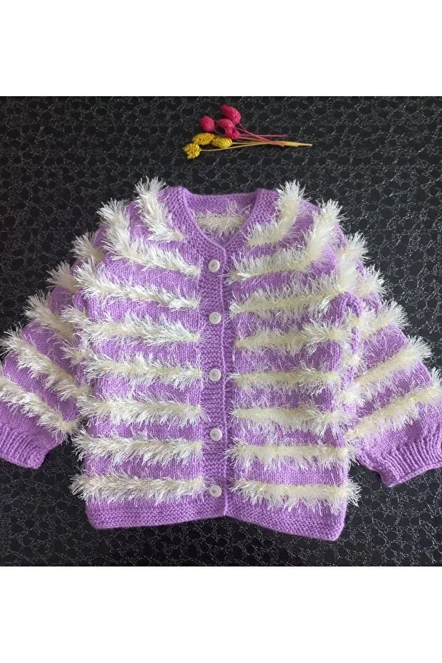 Детский кардиган для девочек с длинным рукавом Serüven 3D, White & Lilac