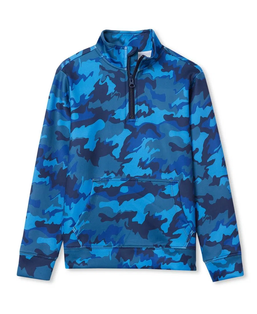Детская куртка на молнии с высоким воротником, с длинным рукавом, Active Moisture Wicking Quarter Zip Lands' End, French Blue Camo