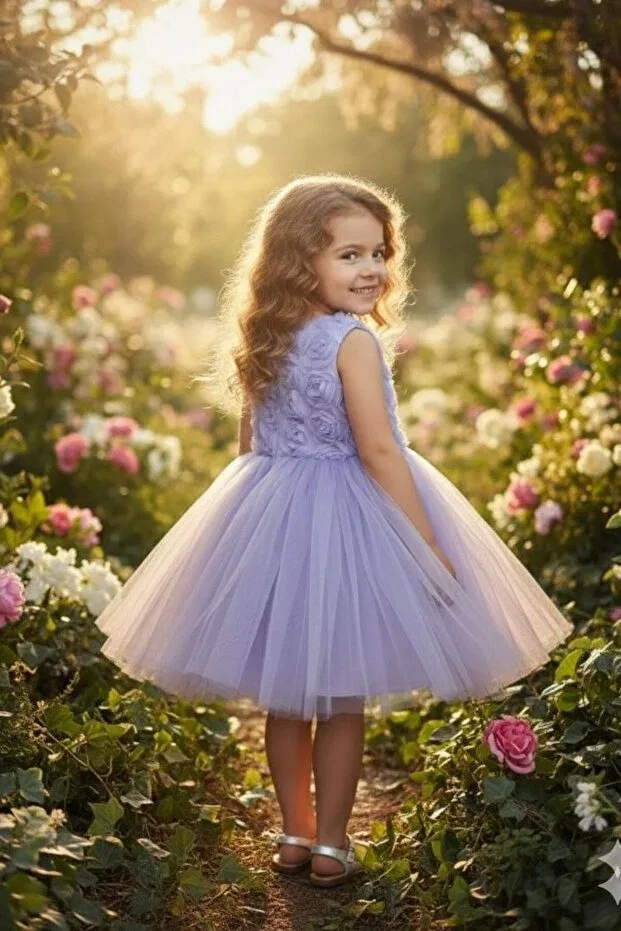 Детское платье для девочек с принтом 3D Rose Embossed Tulle Abiyekids, Lilac — фото 3
