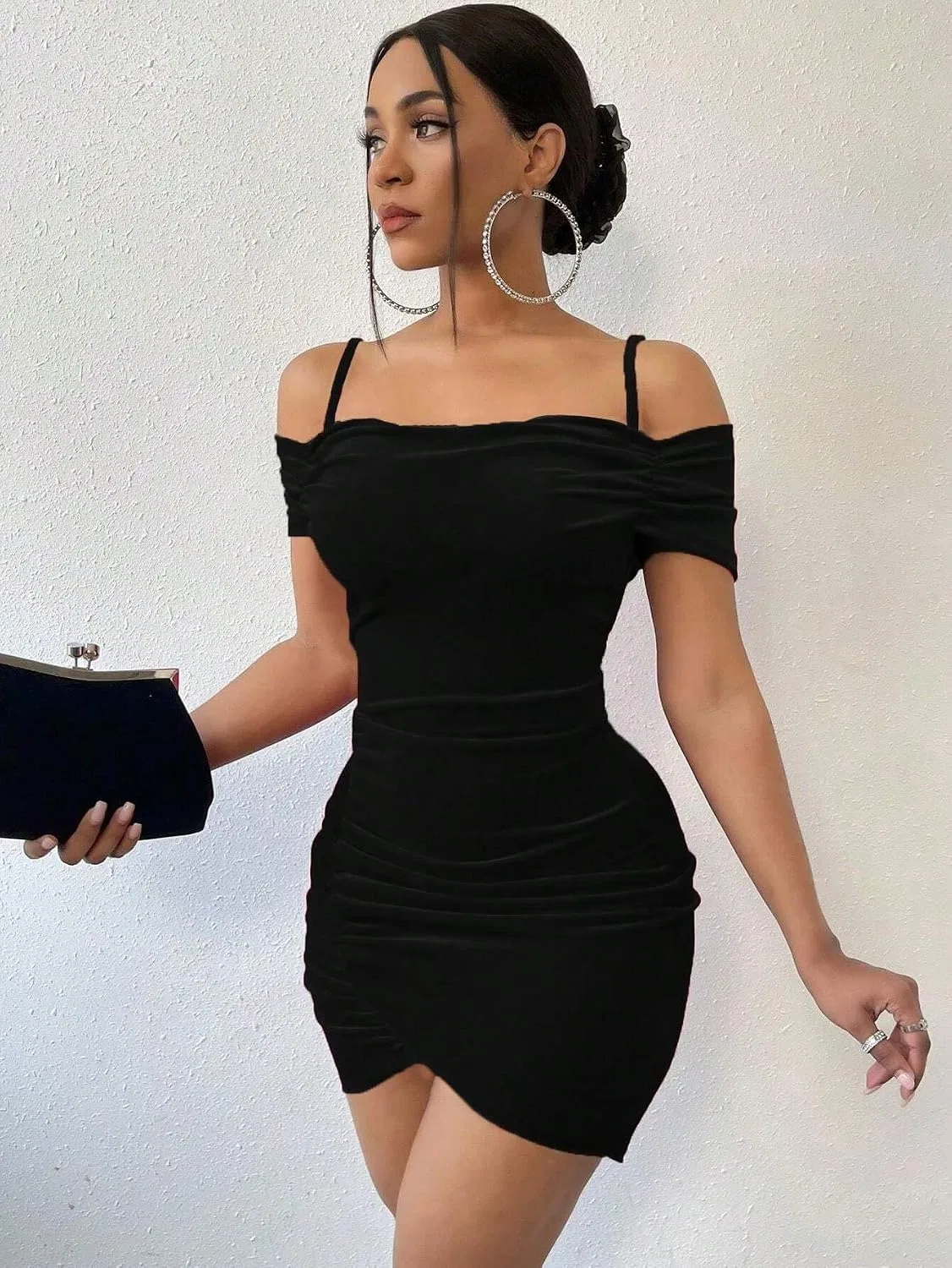 Женское кэжуал миди-платье с открытыми плечами Off Shoulder, Black — фото 3