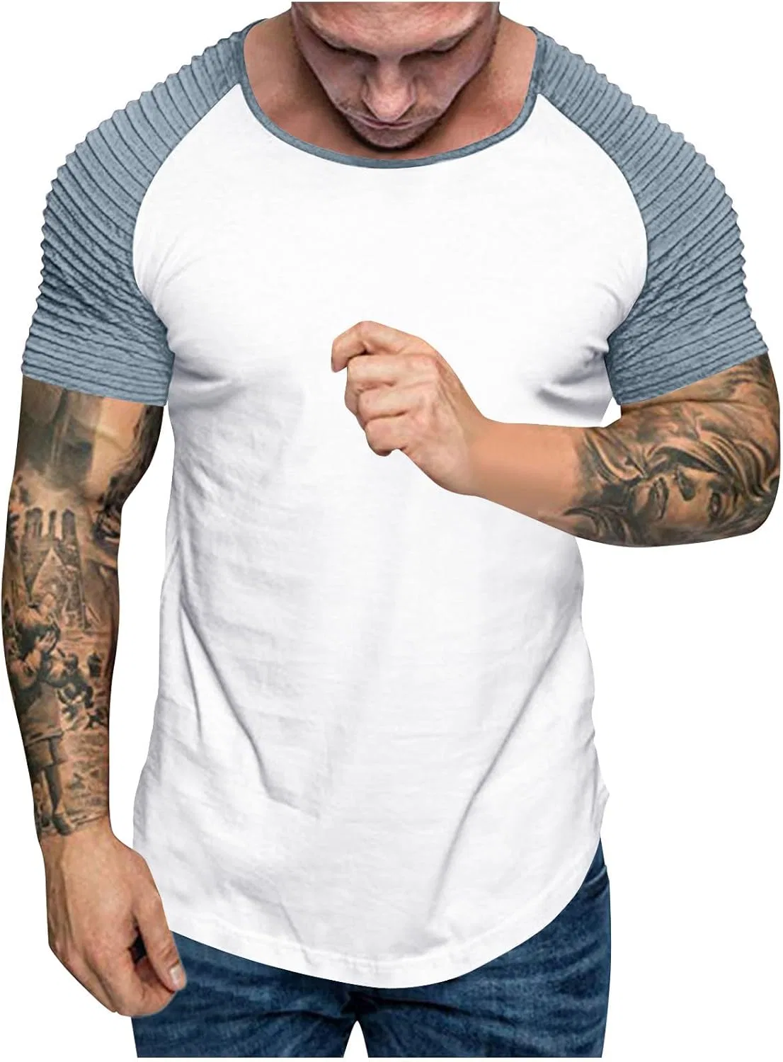 Мужская свободная футболка с цветными блоками, White