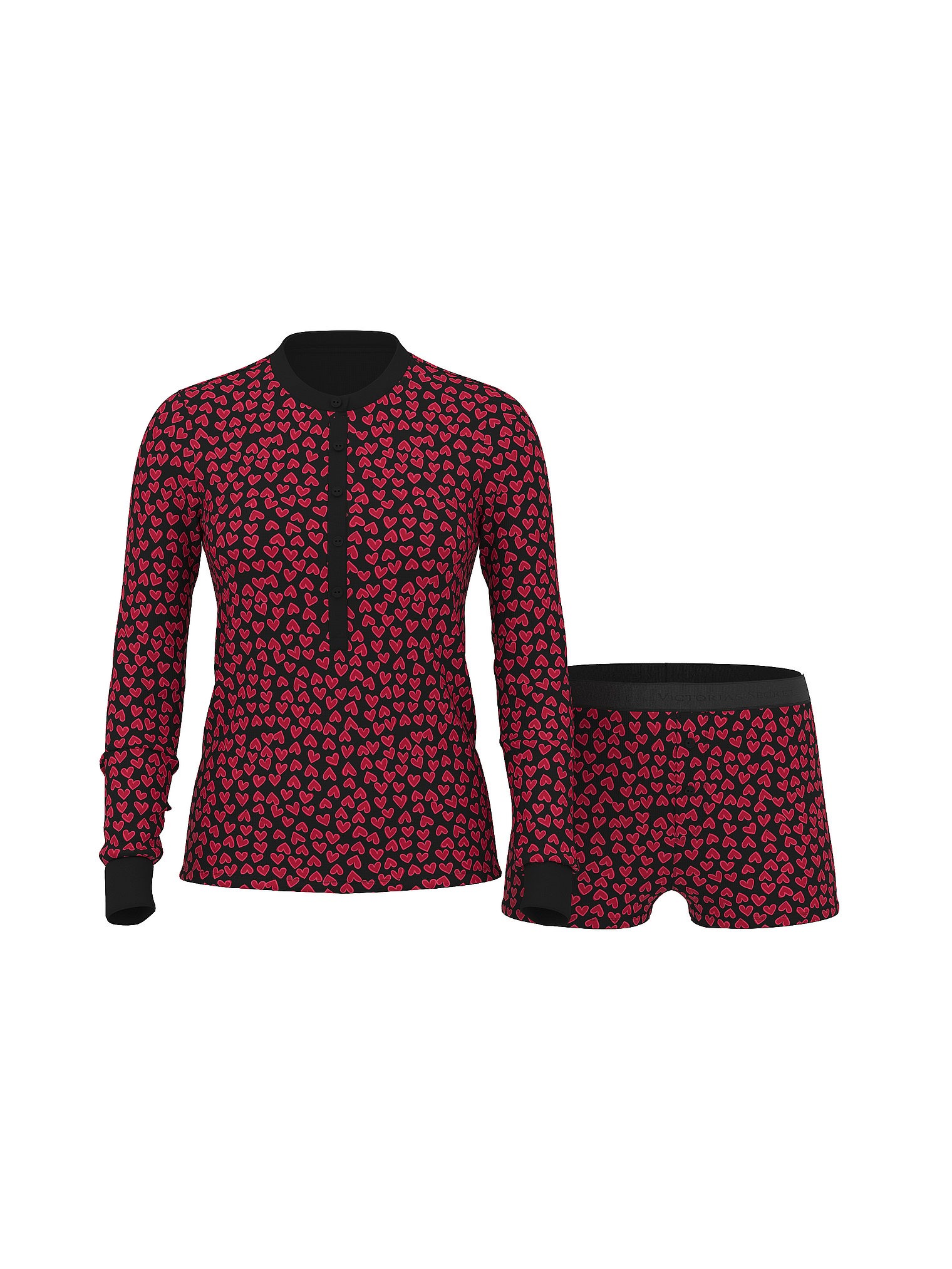 

Пижама Victoria's Secret Soft Thermal Henley Short, черный/красный