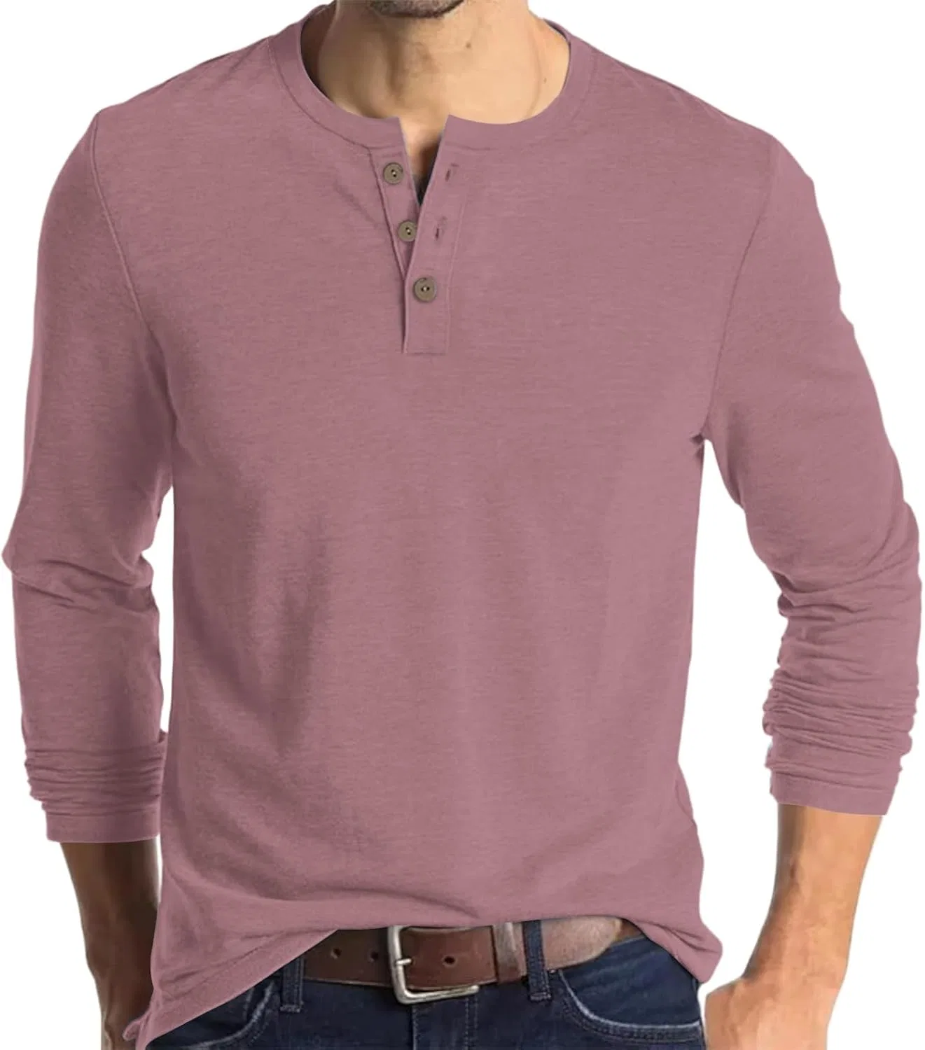 Мужская повседневная футболка с длинным рукавом Henley, Hot Pink