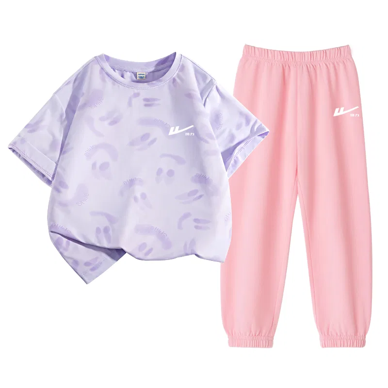 Детский спортивный комплект с круглым вырезом, Huili Small K, WARRIOR, Light Purple/H White Huili Small K-Pink/H White Huili Small K