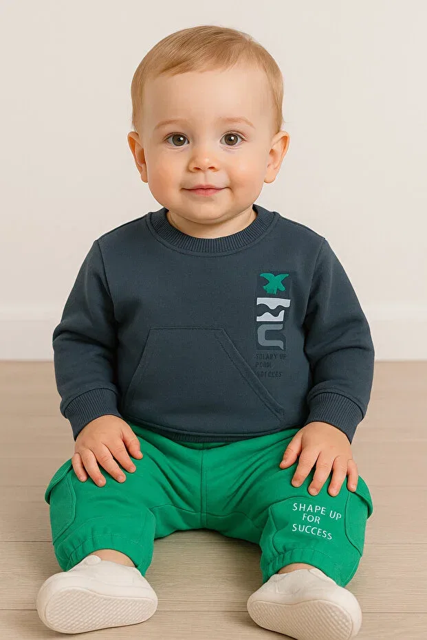 Детский комплект спортивного костюма для мальчиков с принтом Power Nk Kids, Indigo Green