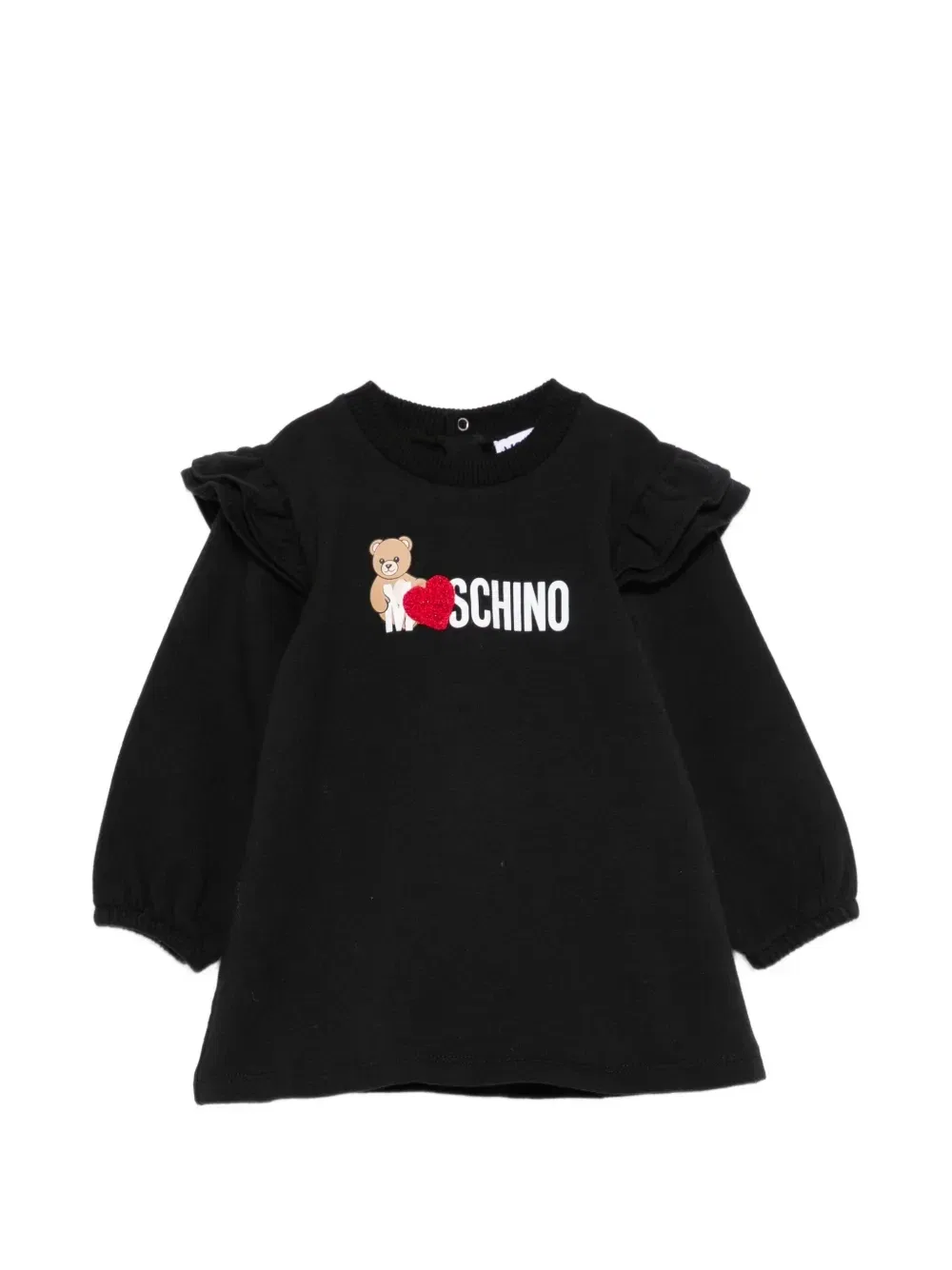 Платье с рюшами и принтом плюшевого мишки Moschino Kids, черный