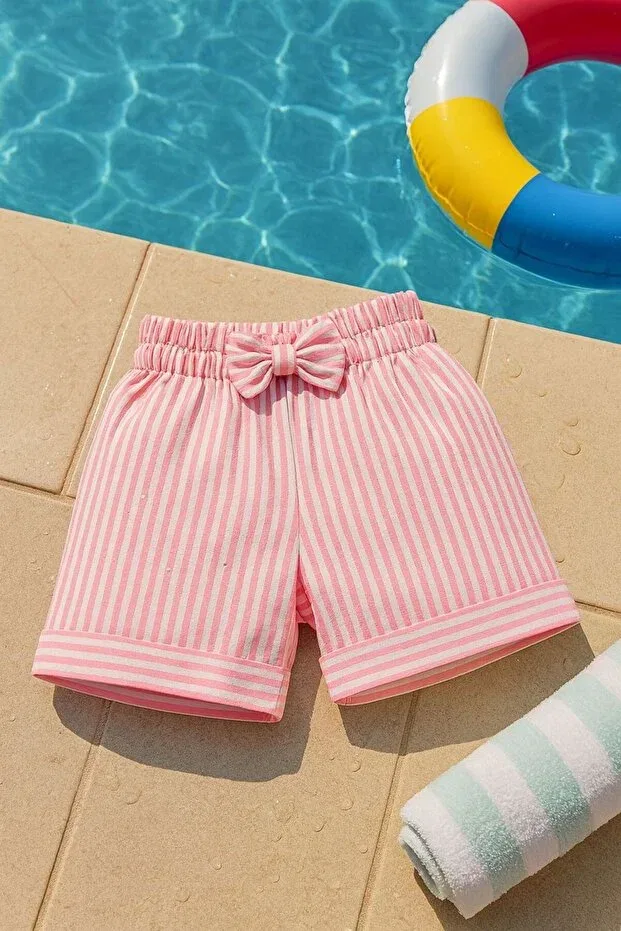 Детский комплект шорт для девочек с соломенной шляпой Esila Kids, Pink — фото 3