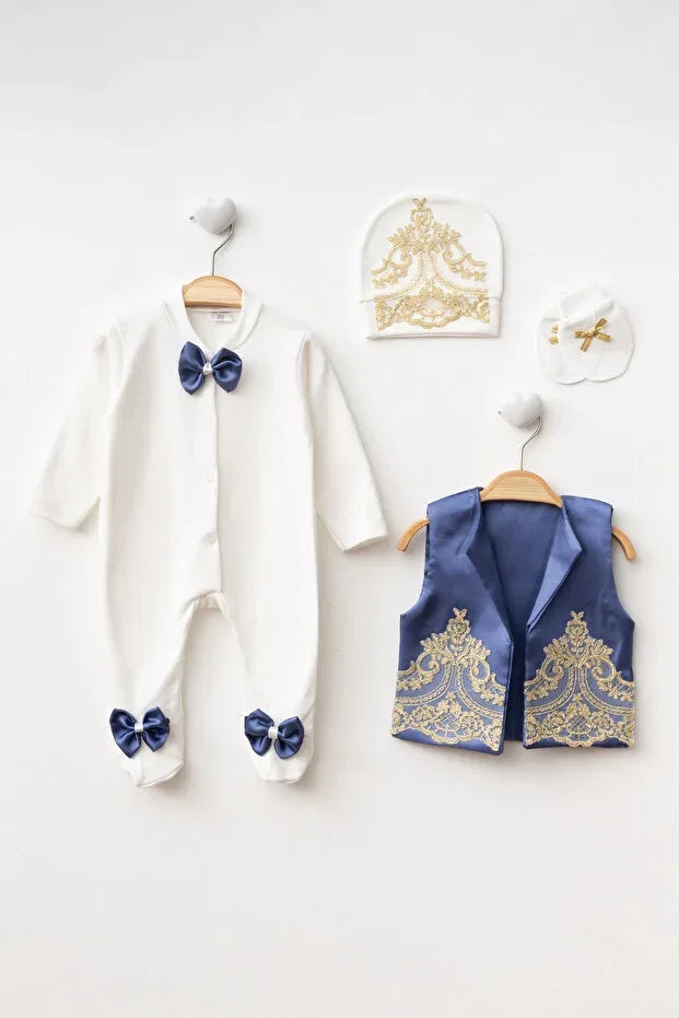 Детский для мальчиков комбинезон с длинным рукавом Ponpon Baby, Navy Blue