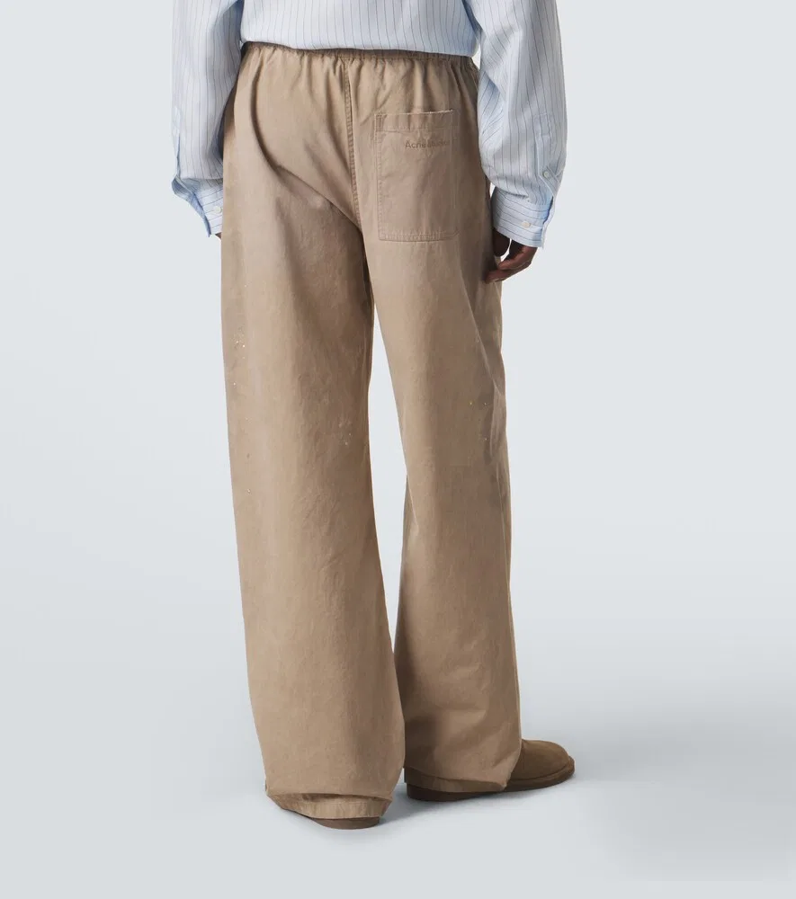 Широкие брюки из хлопковой саржи Acne Studios, бежевый — фото 4