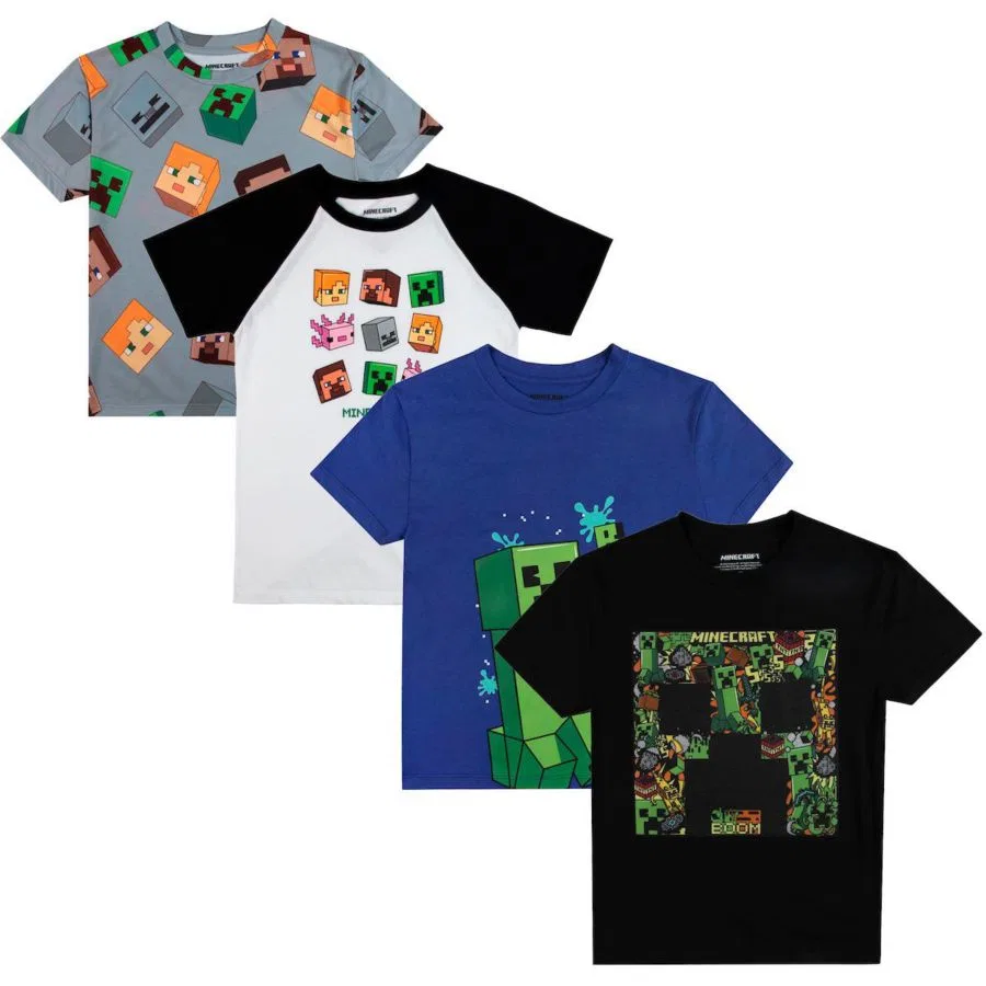 Комплект из 4 футболок с принтом Creeper and Character Heads Minecraft, Multicolored