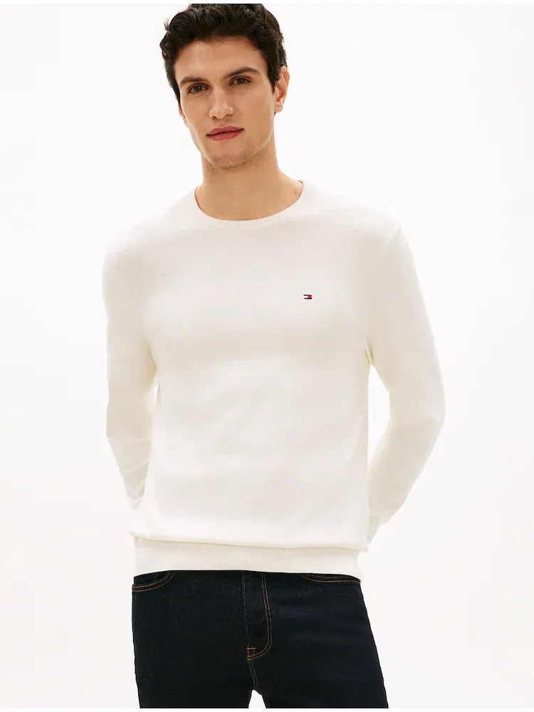 Пуловер хлопковый Essential Crew Neck TOMMY HILFIGER, Ivory
