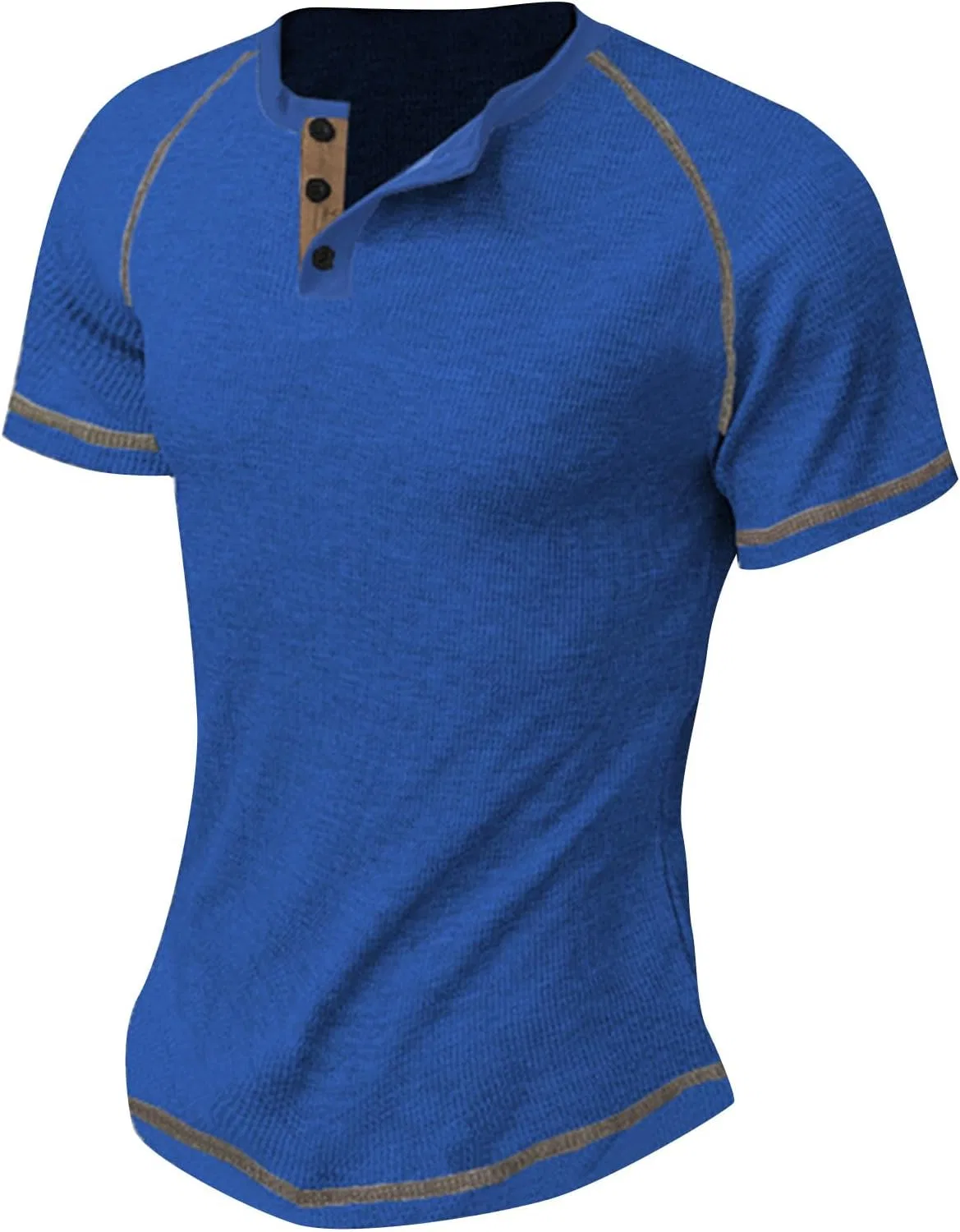 Мужская свободная футболка-поло Henley с коротким рукавом, Blue — фото 4