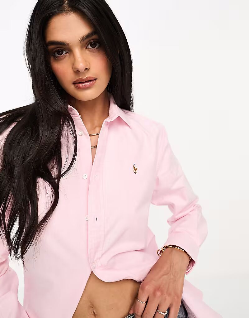 Рубашка оксфорд с логотипом Polo Ralph Lauren розового цвета — фото 4
