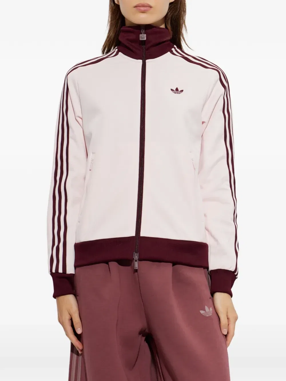 Куртка с вышитым логотипом и боковыми полосками Adidas, розовый — фото 3