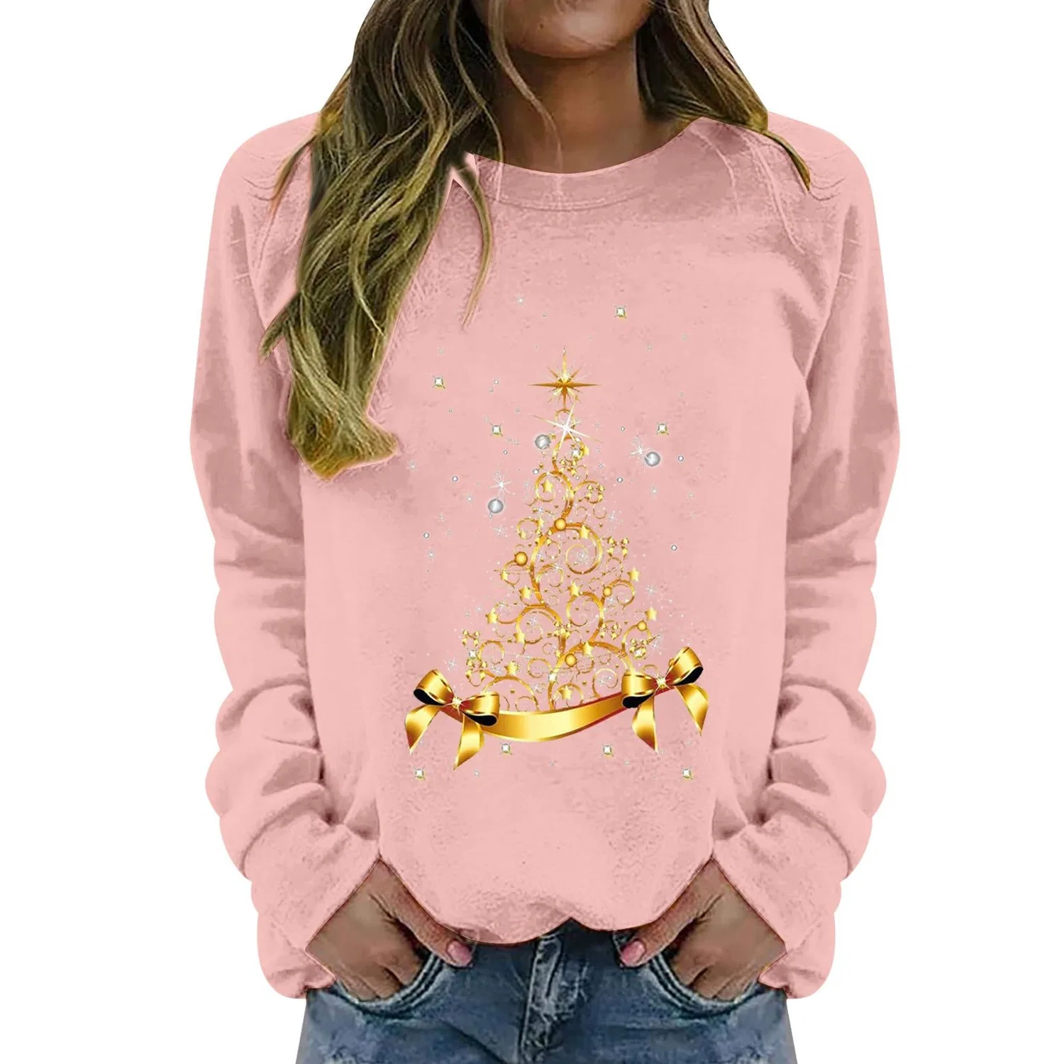 Женская куртка с принтом Christmas Tree с длинным рукавом, Rosa