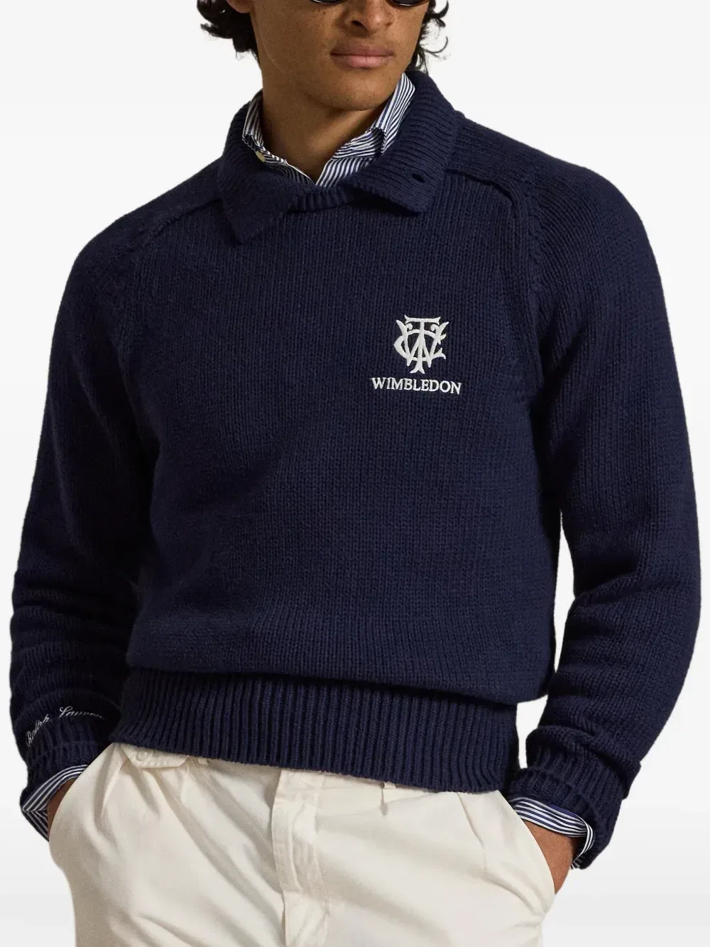 Свитер с вышивкой и ворником поло Polo Ralph Lauren, синий — фото 3