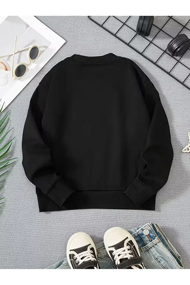 Детская футболка с принтом для девочек Girls' Floral Print Long Sleeve T-Shirt Haha, Black — фото 2