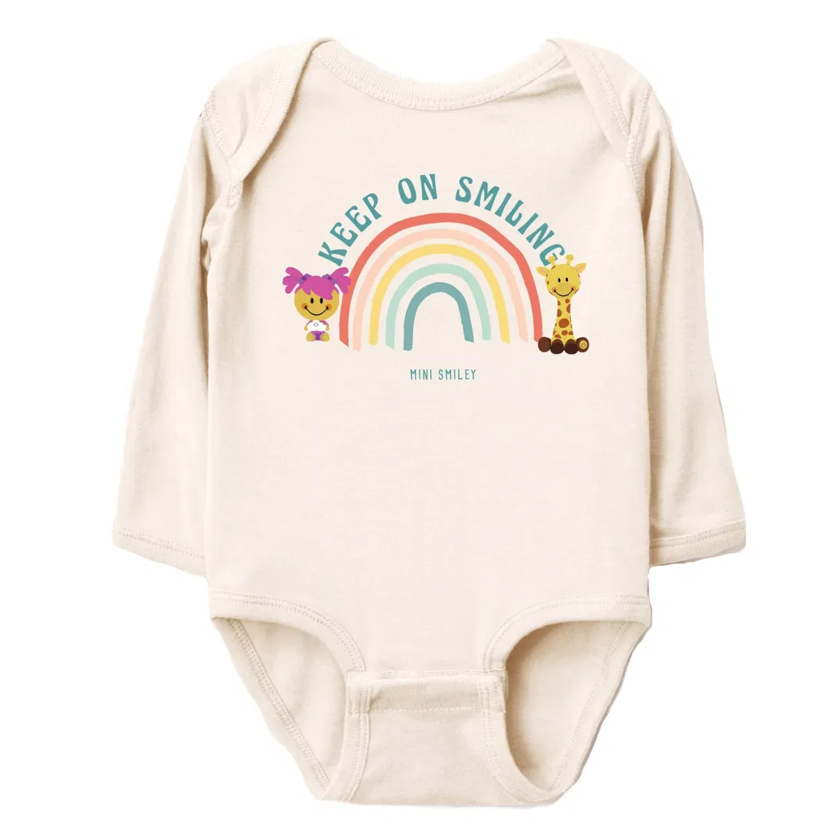 Детский боди-комбинезон с длинным рукавом с принтом Mini Smiley Keep On Smiling Rainbow The Juniper Shop, Natural
