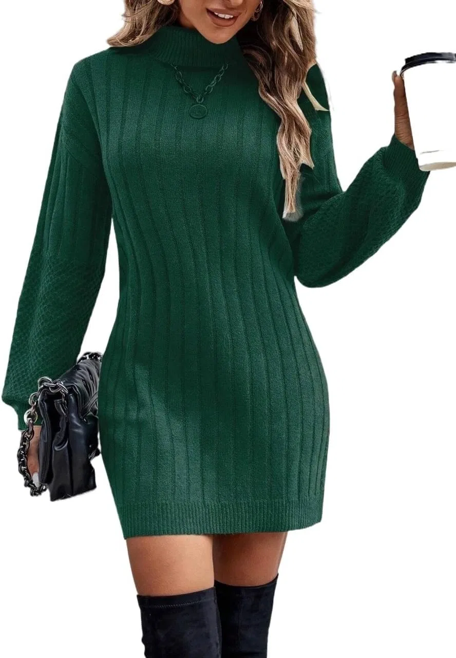 Женское платье-свитер с фонариками рукавами, Dark Green