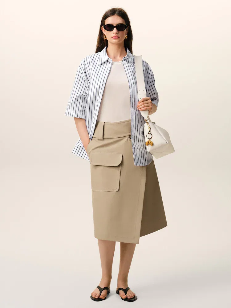 Рубашка с коротким рукавом свободного кроя, полосатая AMI PARIS, Navy