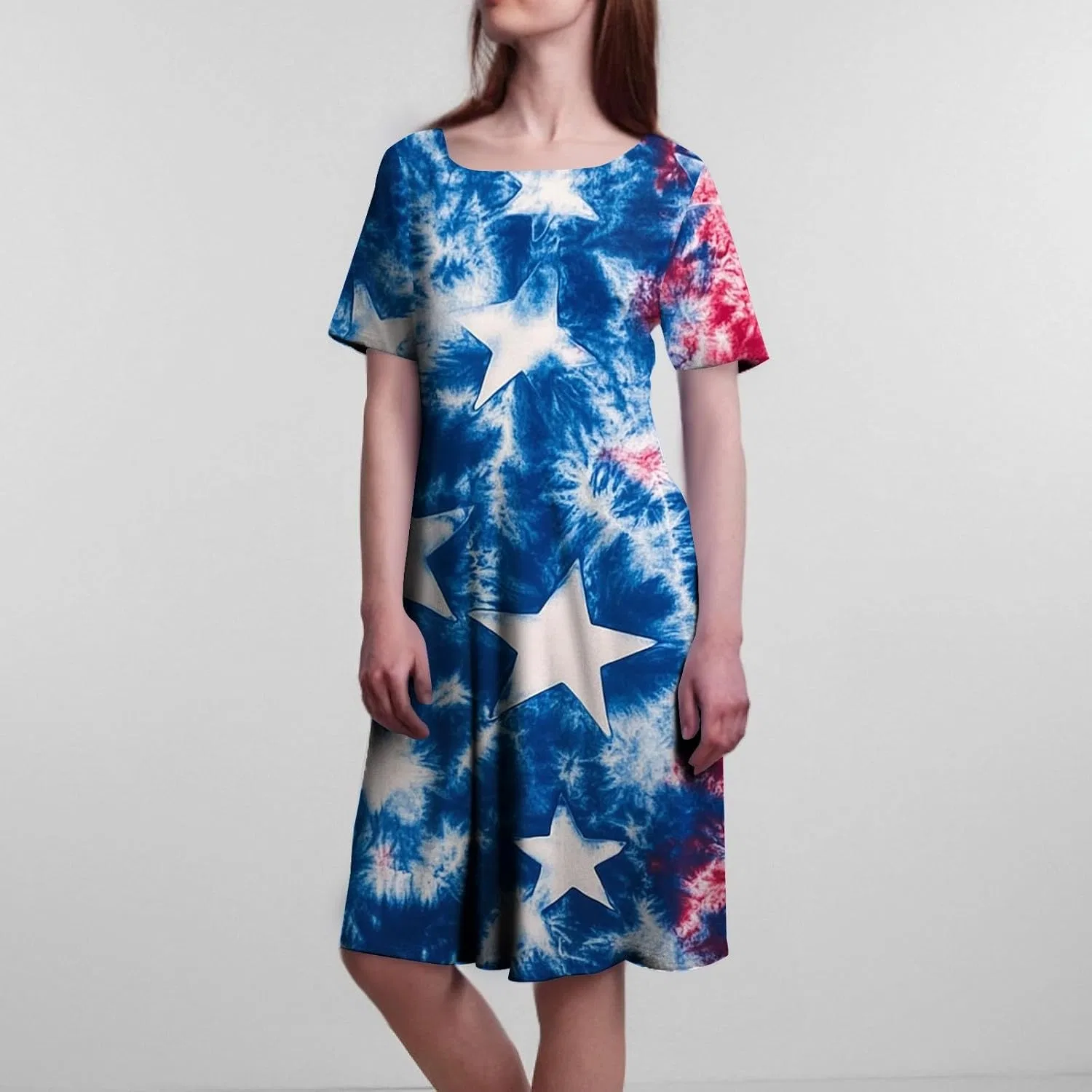 Женское повседневное платье миди с принтом, American Flag Flowy, Dark Blue — фото 3