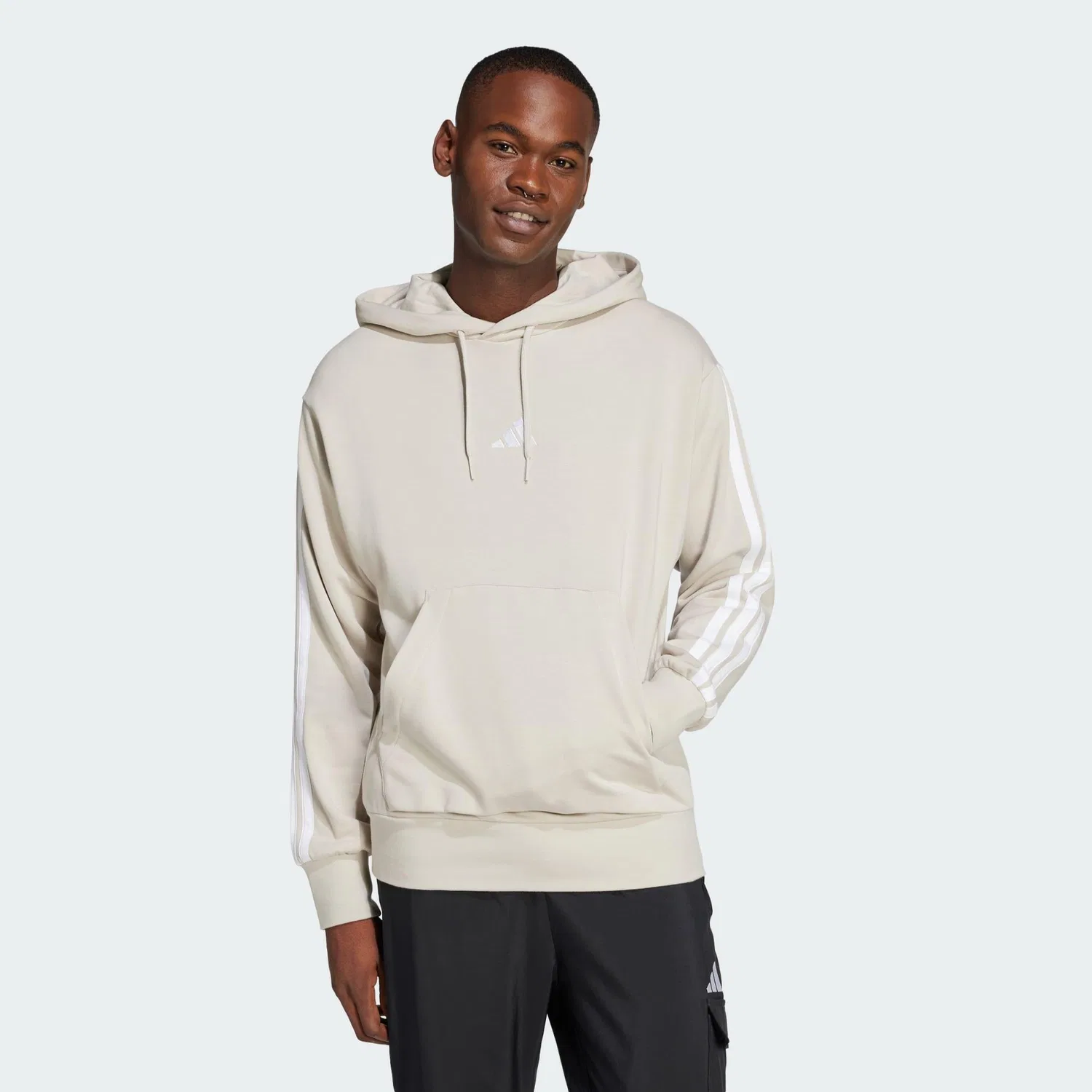 Мужское худи с длинным рукавом Essentials 3-Streifen French Terry Hoodie Adidas, Beige Weiss Beige