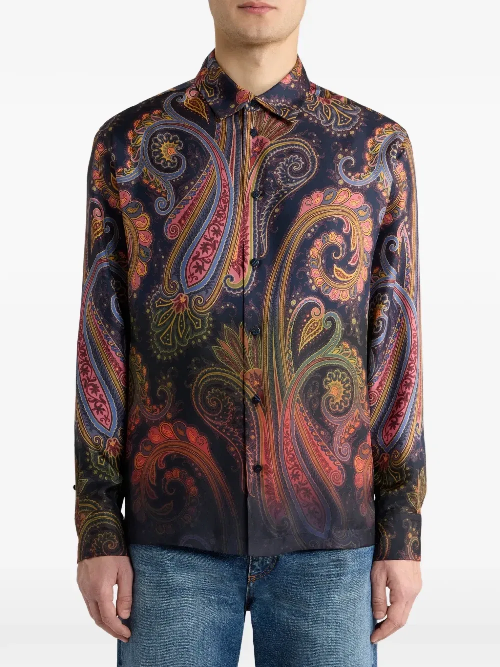 Шелковая рубашка с принтом пейсли Etro, синий — фото 2
