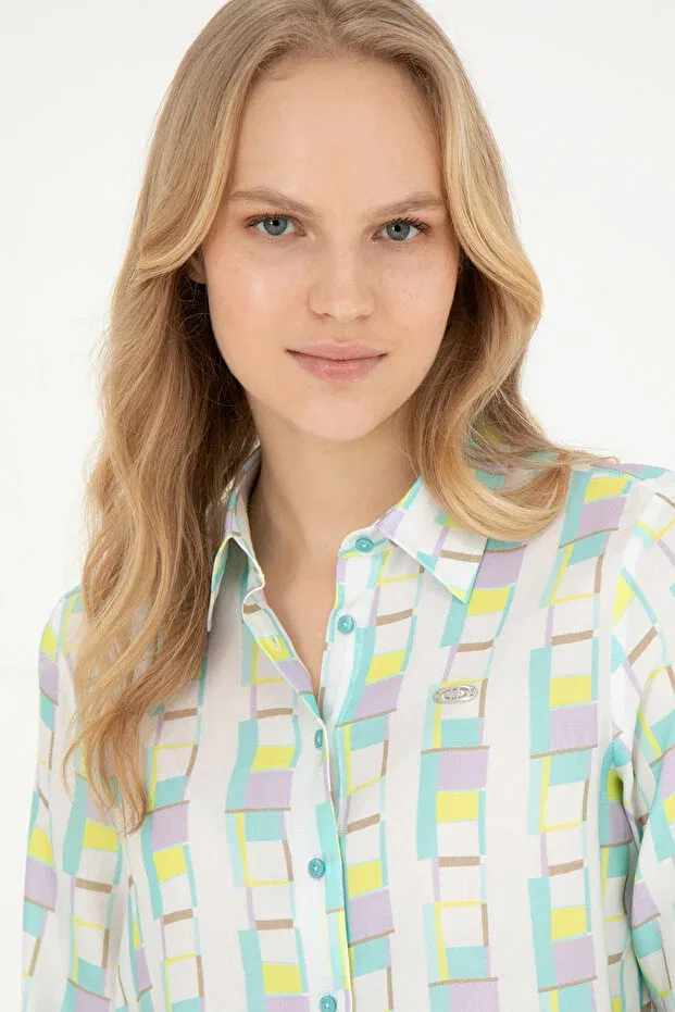 Женская рубашка с длинным рукавом с принтом U.S. Polo Assn., Mint — фото 2