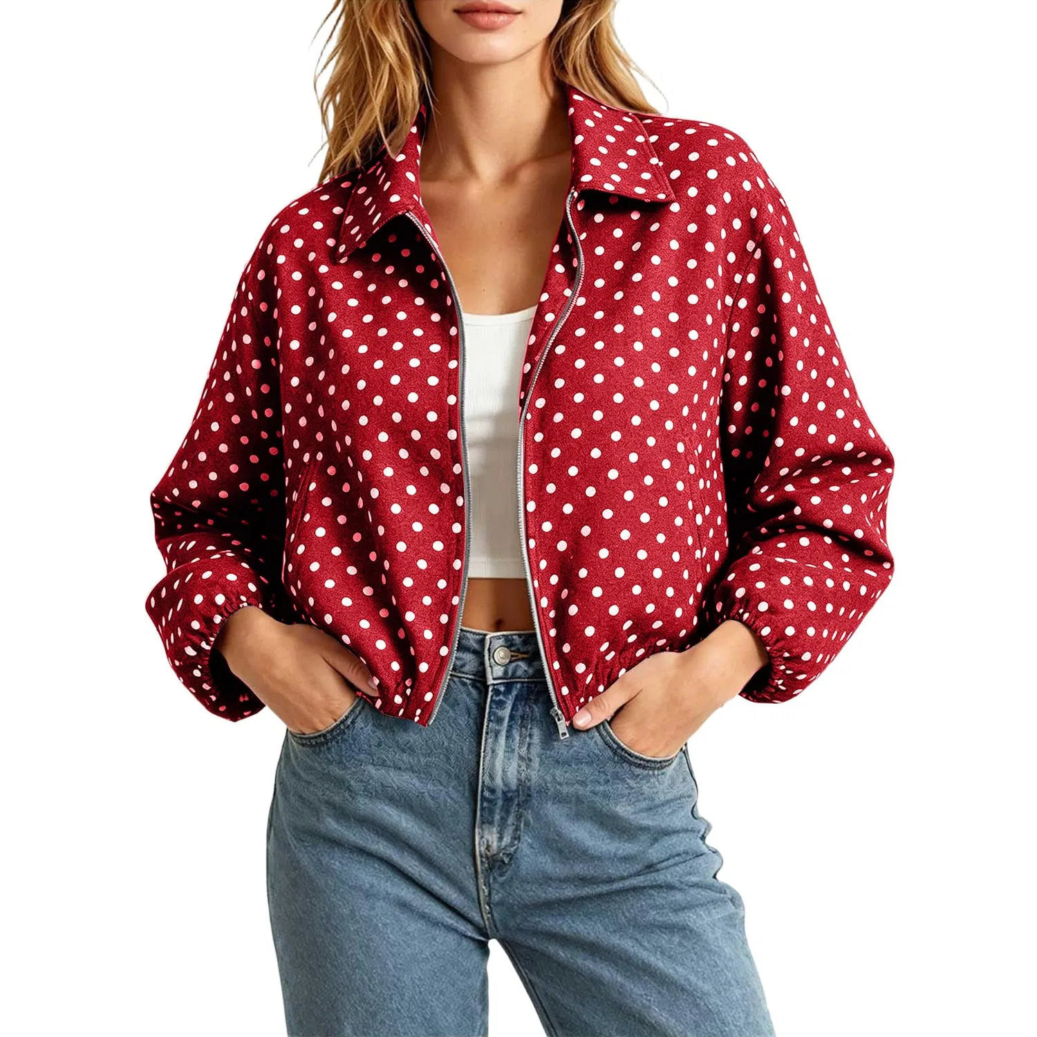 Женская куртка-бомбер с молнией из искусственной замши, Rosso — фото 2