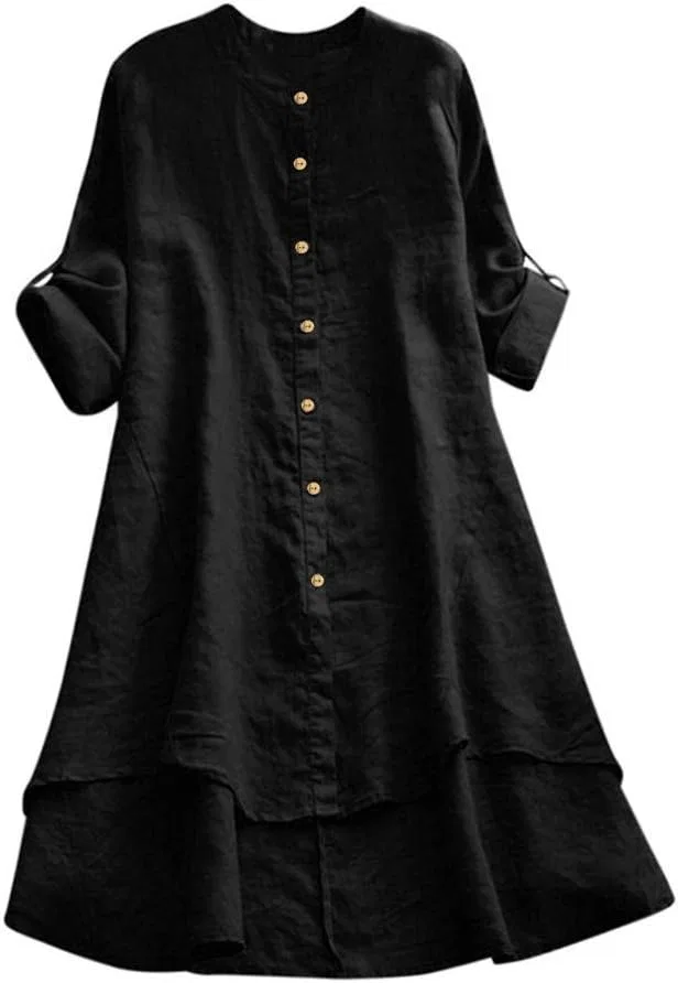 Женская блуза с капюшоном из хлопка и льна, длинным рукавом и шнурком, Black