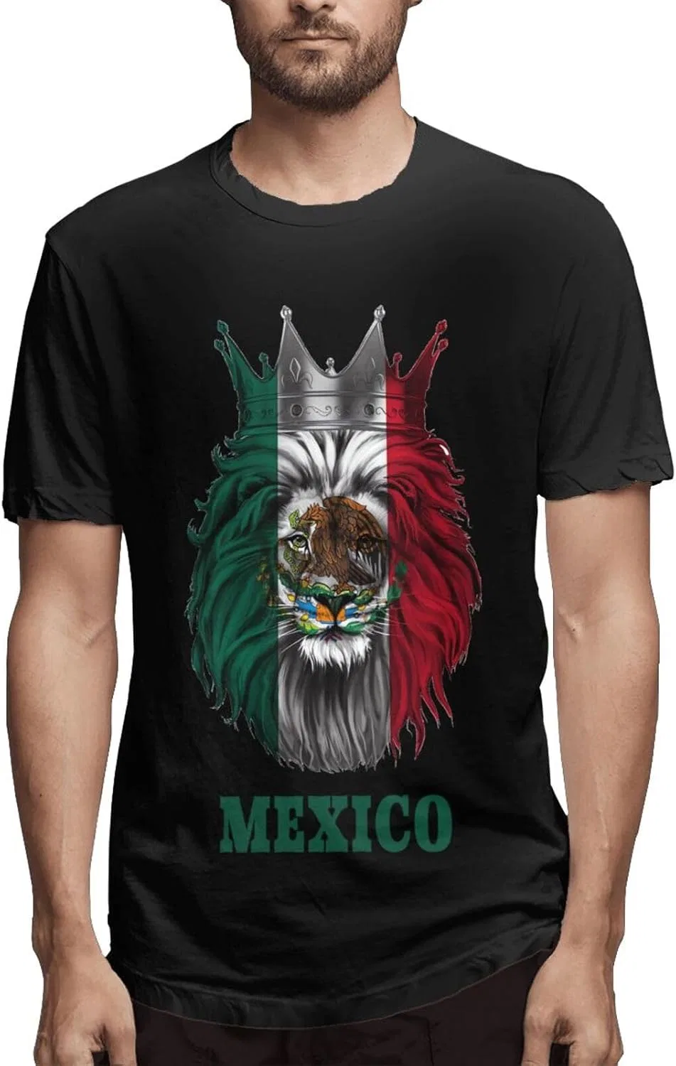 Мужская футболка с принтом Lion Mexico Mexican Flag, Lion Mexico Mexican Flag