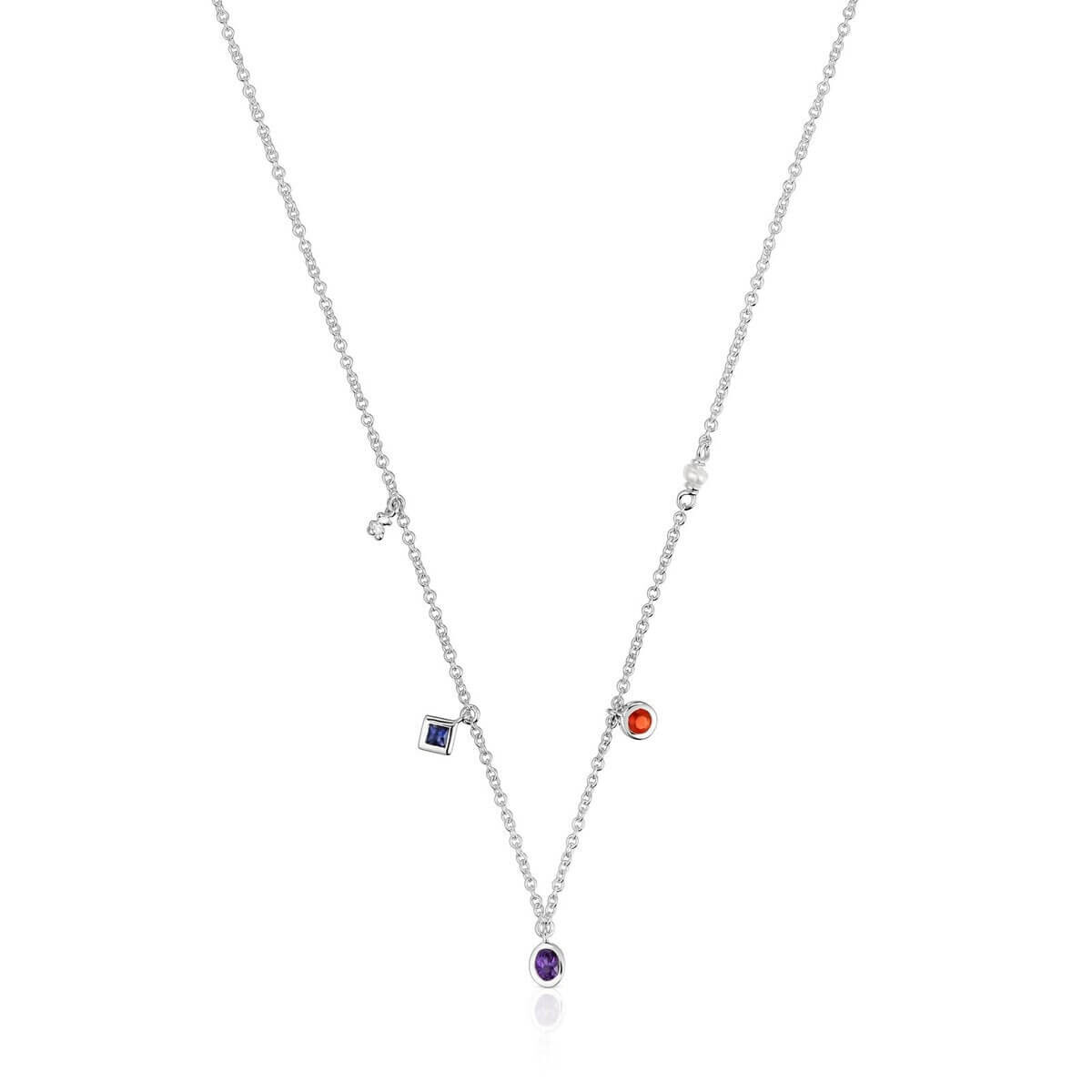 

Колье Tous Basic Colors Short With Gemstones And Cultured Pearl, серебро