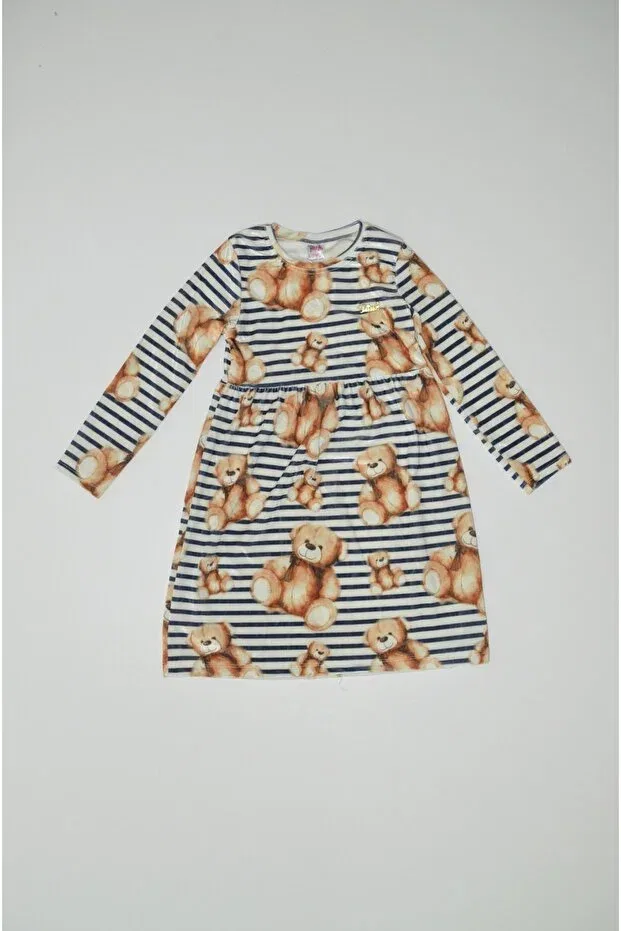 Детское платье для девочек с длинным рукавом Bear Printed Dress Baby Slon Kids Clup, Navy Blue