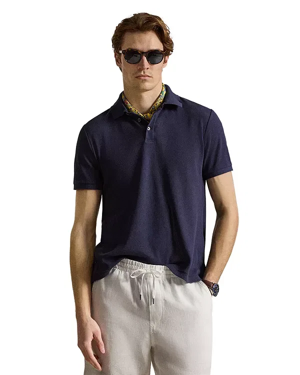Мужская рубашка поло с коротким рукавом Pointelle Jersey Polo Shirt Polo Ralph Lauren, темно-синий
