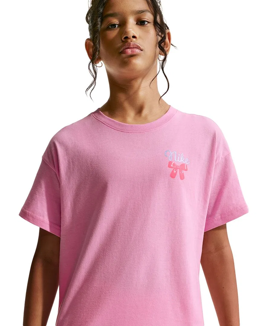 Футболка оверсайз с коротким рукавом Sportswear Girls' 7-16 Short-Sleeve T-Shirt Nike, Pink Rise — фото 3