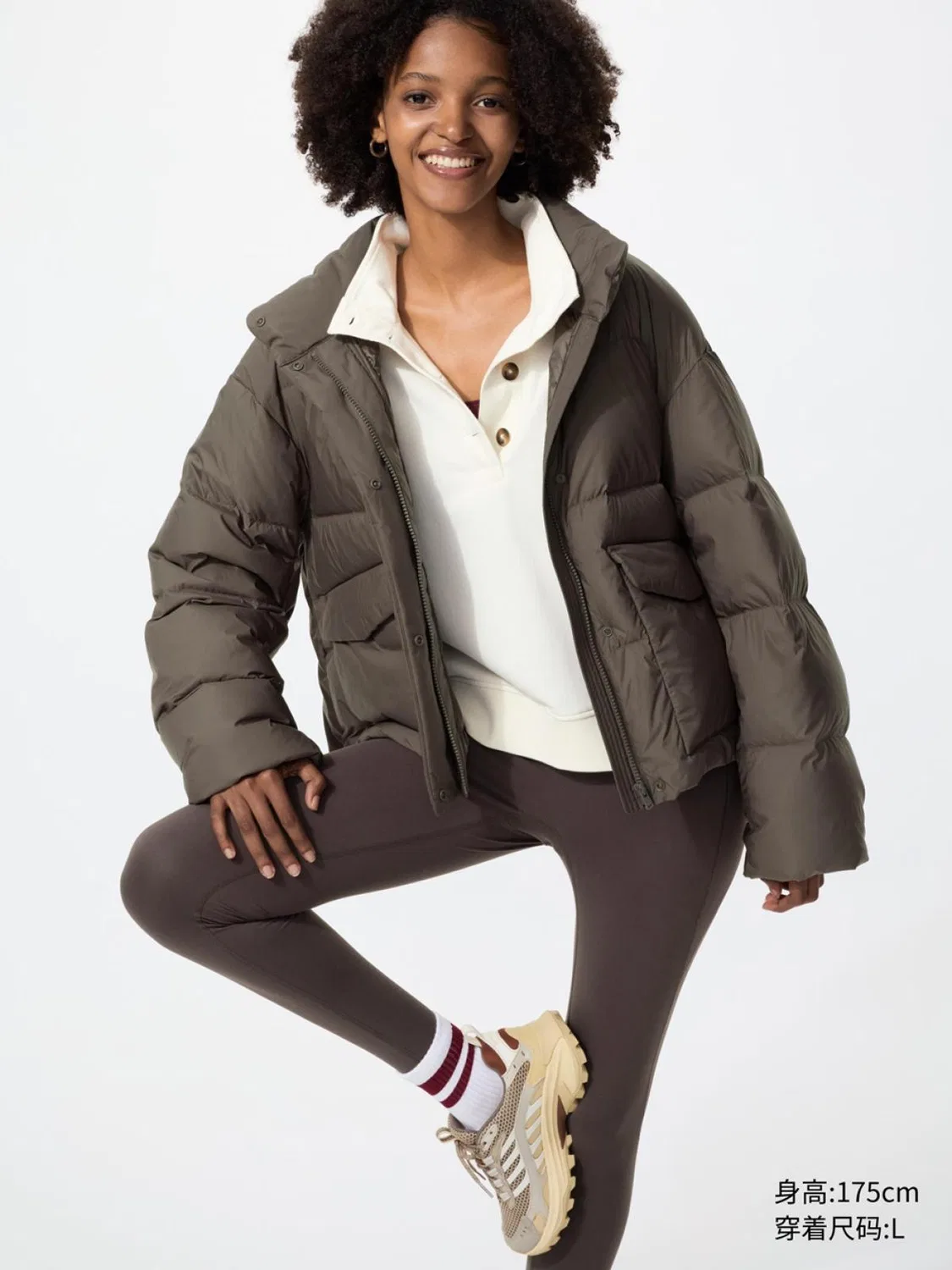 Куртка женская на пуху из мягкой ткани Uniqlo, коричневый