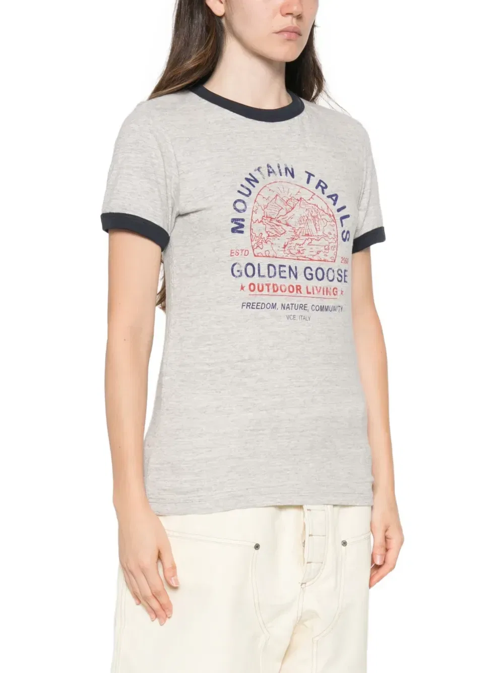 Футболка с круглым вырезом и короткими рукавами Golden Goose, серый — фото 3