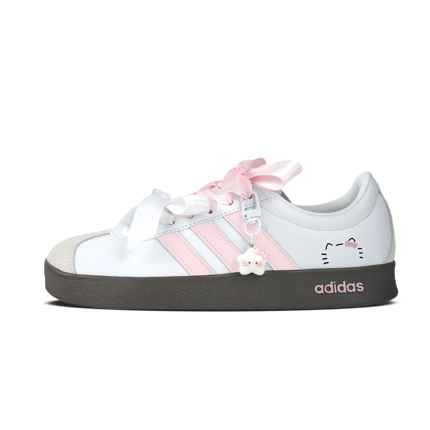 Кроссовки для девочек с принтом Adidas Vl Court Classic Facepalm Style, Белый
