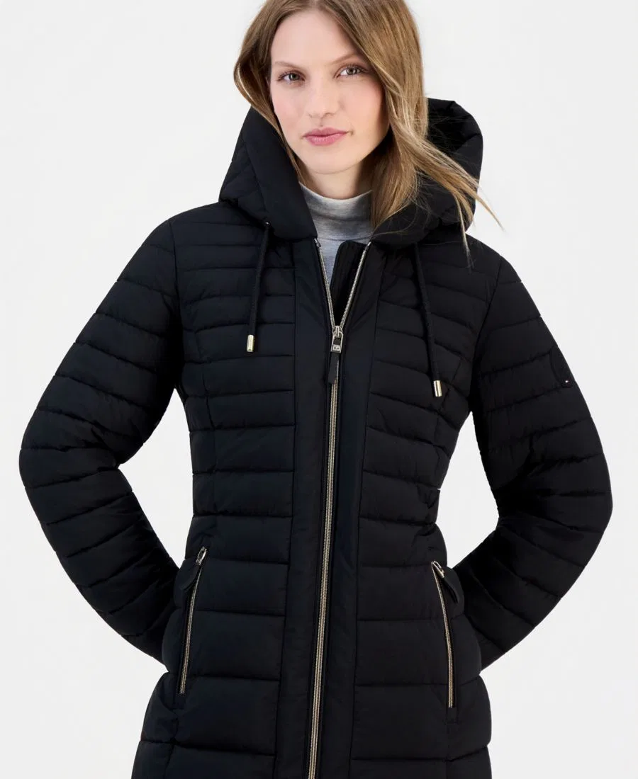 Женский стеганый пуховик с капюшоном, Packable Tommy Hilfiger, Black — фото 2