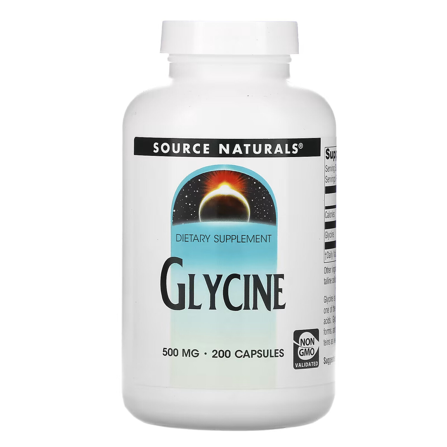 

Source Naturals, глицин, 500 мг, 200 капсул