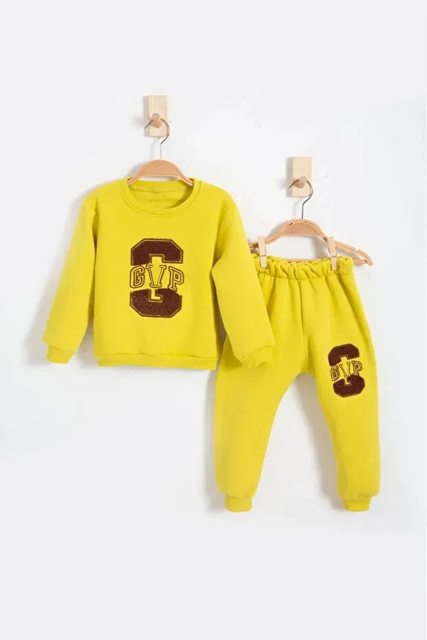 Детский комплект свитшота и штанов с капюшоном из флиса Littlepoffy, Yellow — фото 2