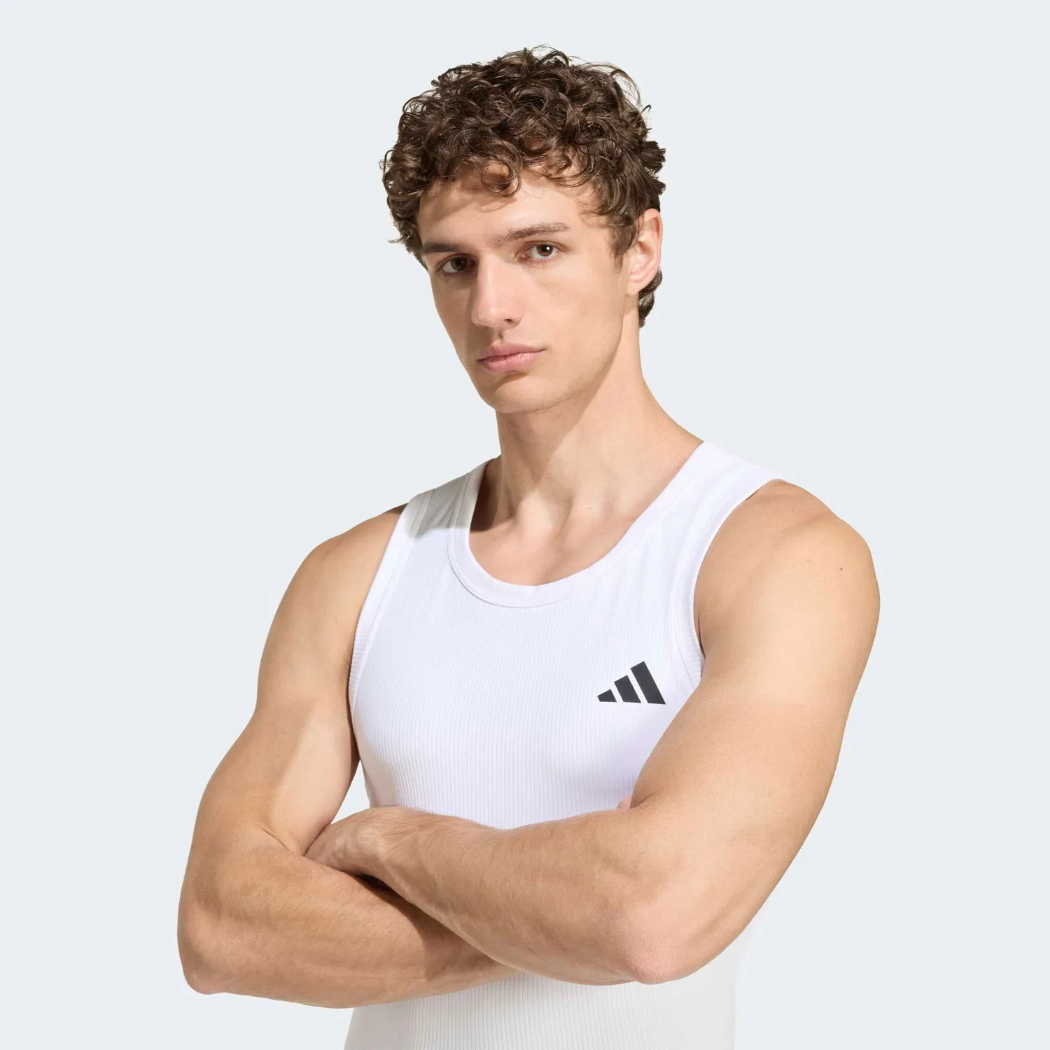 Мужская топ-майка с ребристыми вставками PrimeLift Essentials Workout Rib Adidas Performance, White — фото 3