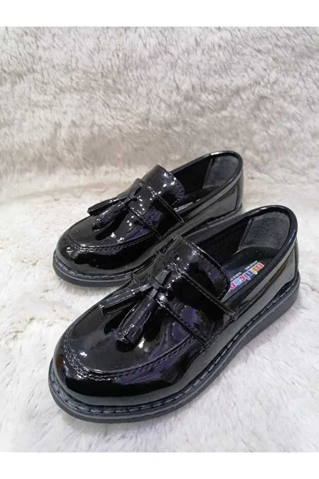 Детские туфли для мальчиков без шнурков Tasseled loafer (corcik) Özgür Kids, Black Rugan