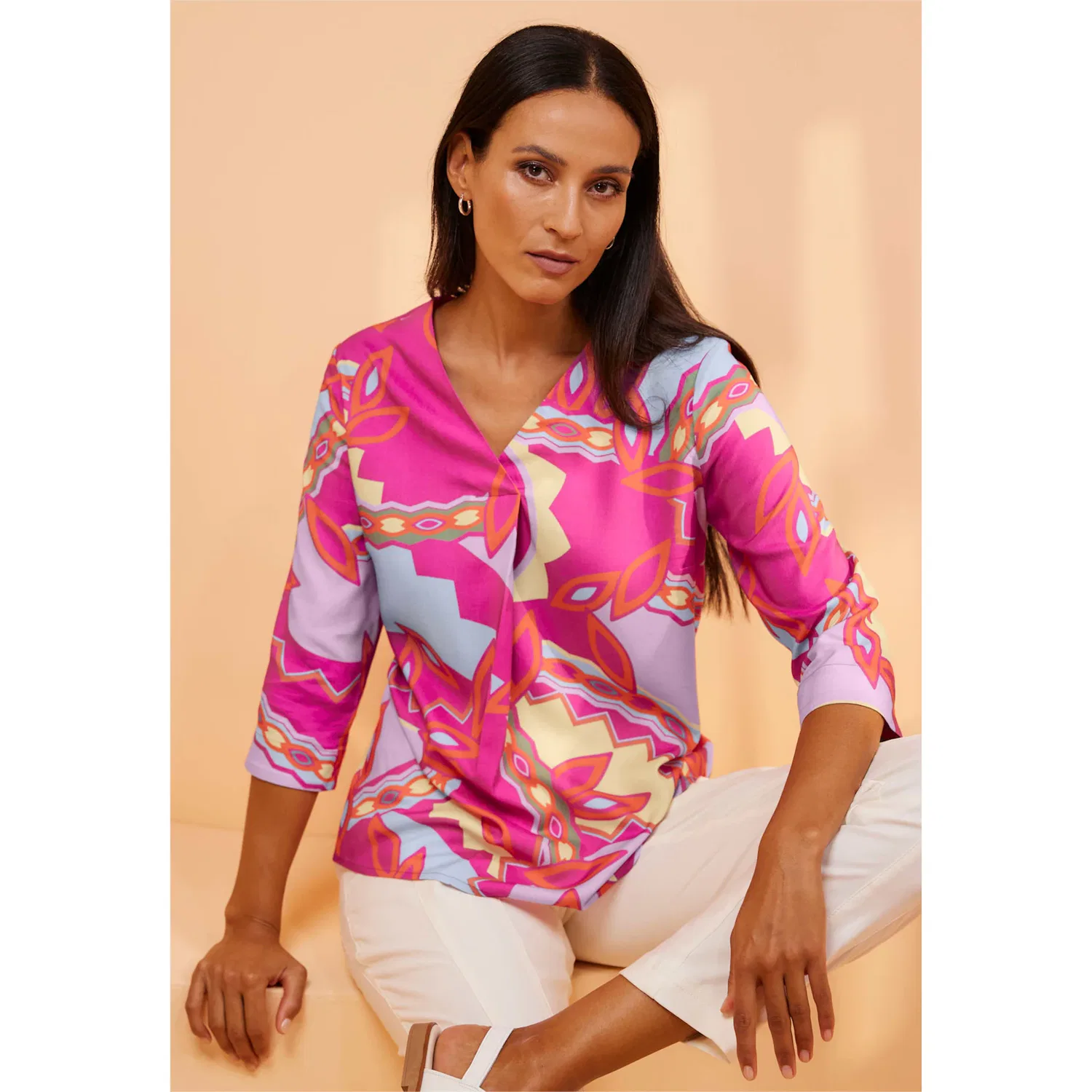 Женская блуза с V-образным вырезом heine, Orange/Fuchsia