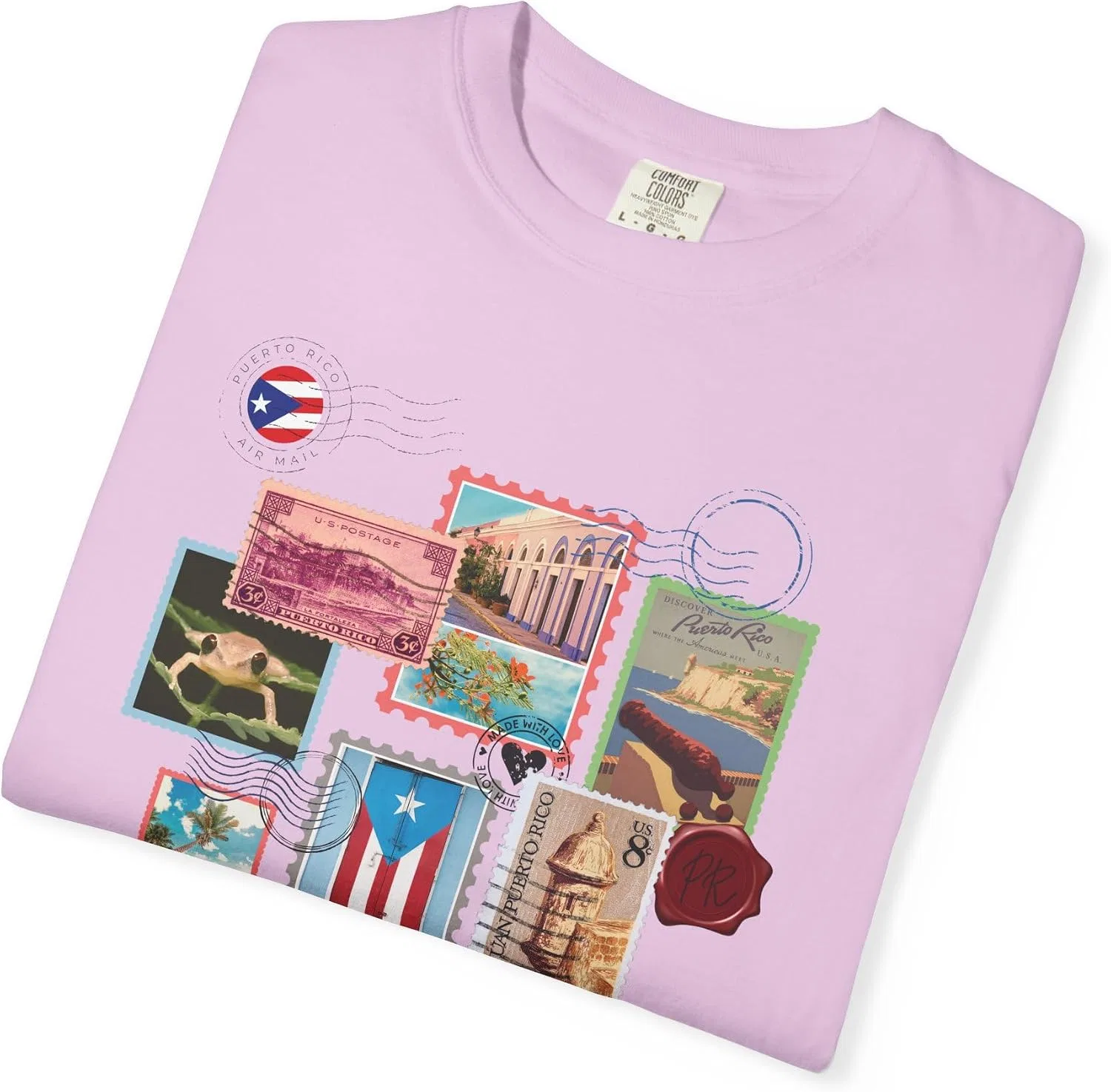 Женская футболка с принтом Vintage Puerto Rico Stamp, Orchid — фото 4
