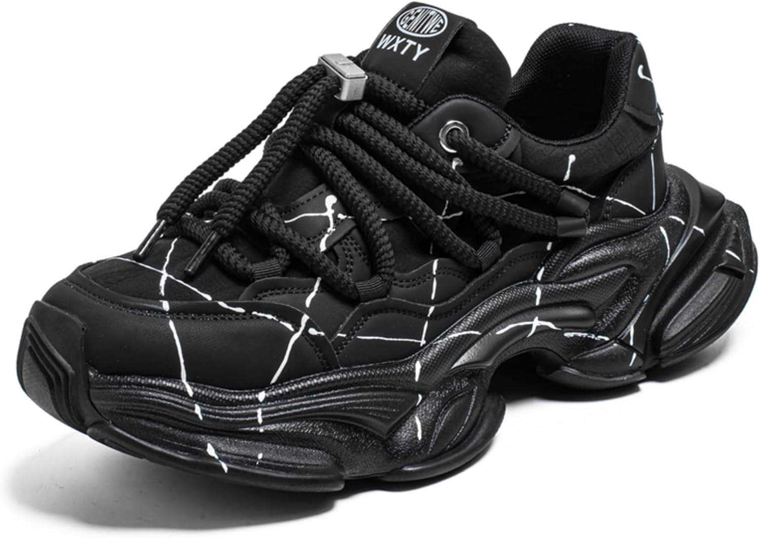 

Мужские массивные кроссовки, модные ретро беговые туфли на платформе с круглым носком, шнуровкой, низким верхом, удобные повседневные спортивные туфли, нескользящие, легкие для ходьбы Yrzhgdl, черный