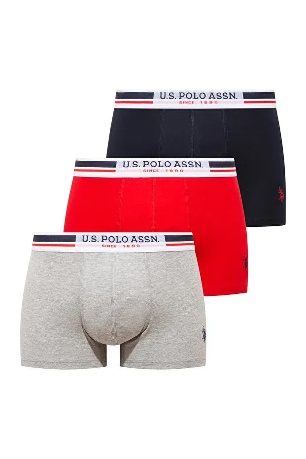 Мужские боксеры с принтом 3 шт U.S. Polo Assn., Navy Blue - Red - Gray Melange