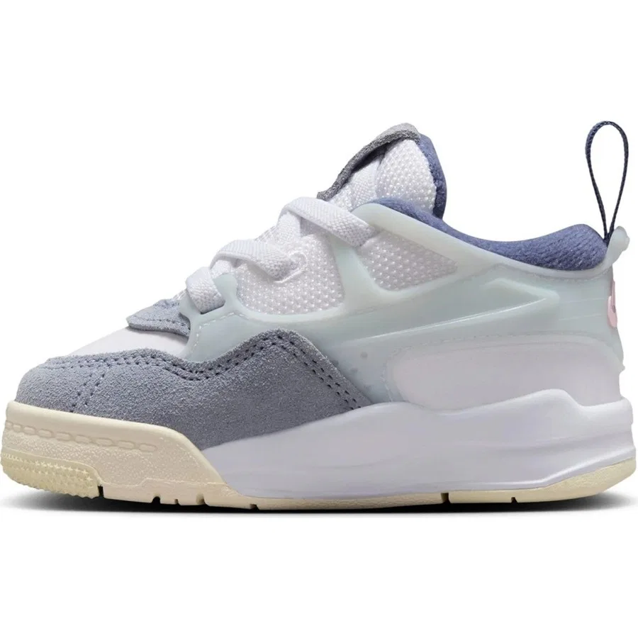 Кроссовки детские из натуральной кожи с шнуровкой Jordan 4 Rm Td Leather Sneakers Nike, Белый Светло-Синий — фото 2